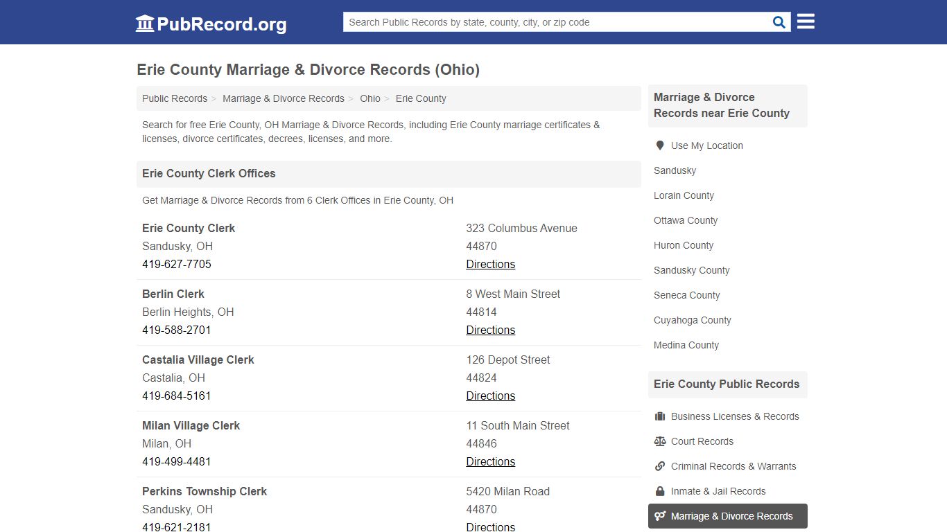 Erie County Marriage & Divorce Records (Ohio) - PubRecord.org